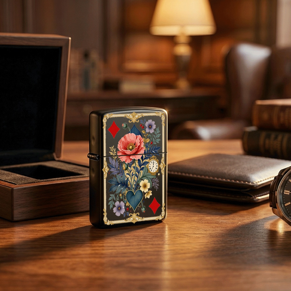 Vintage Collectible Playing Cards - Vintage sierlijke flip-top aansteker, speelkaart bloemenmotief