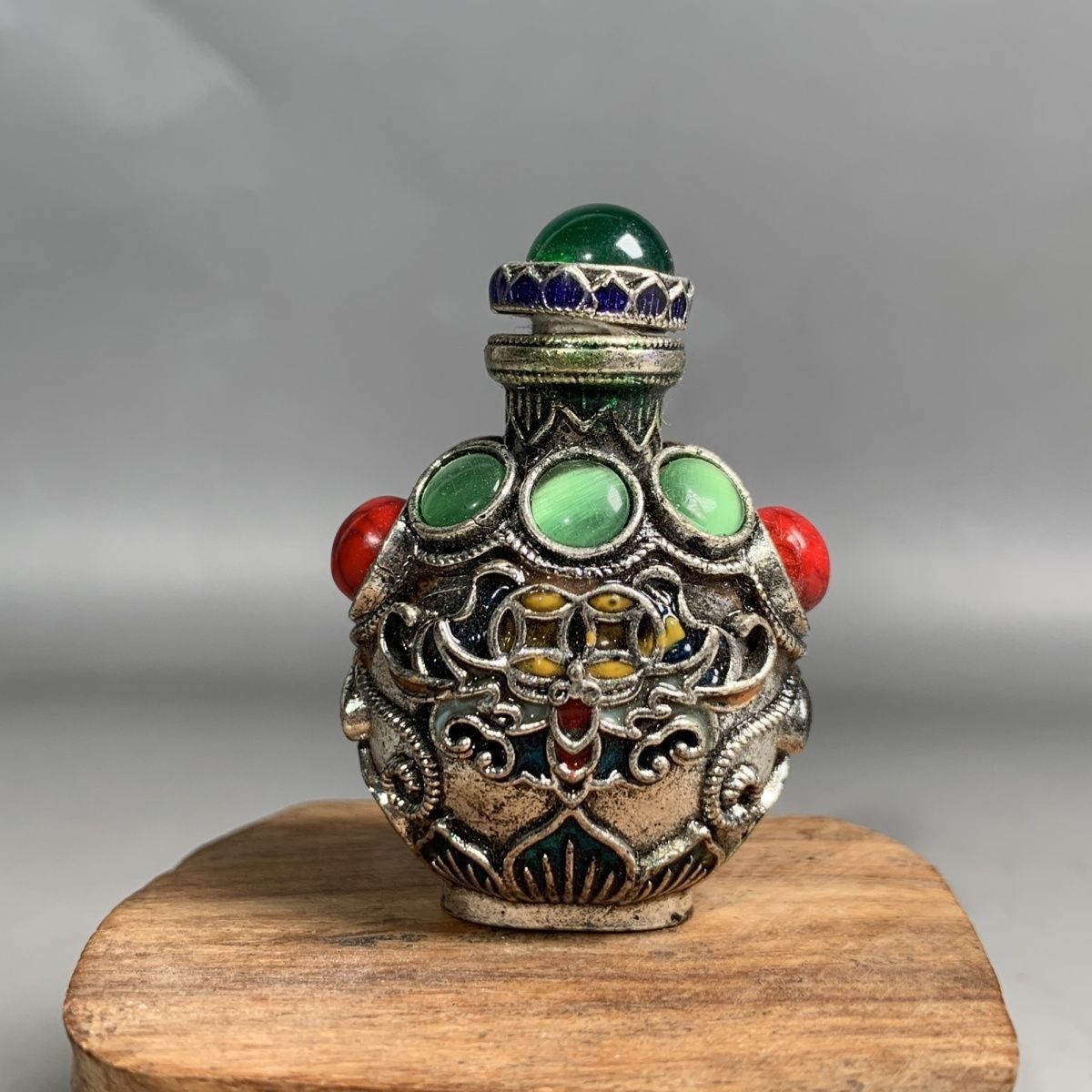 Vintage Collectible Bottles - Vintage Cloisonné bronzen snuifflesje, mini draagbaar
