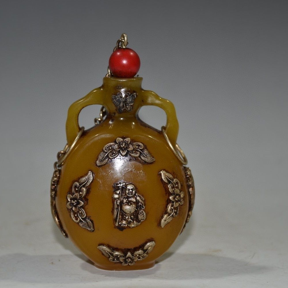 Vintage Collectible Bottles - Vintage verzamelbaar gesneden amber snuifflesje ornament